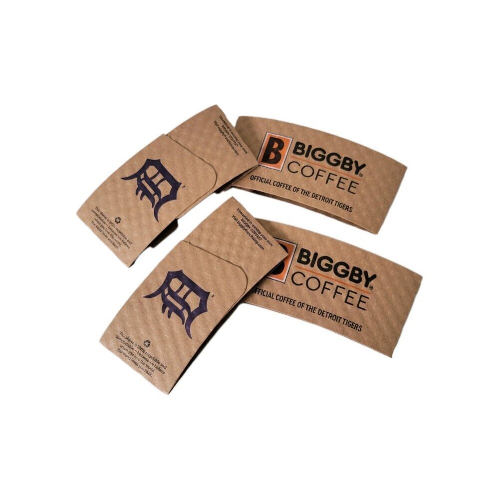 Detroit Tigers Biggby Coffee Disposable Cup Sleeves Set Of 4 Hot Cold Cardboard